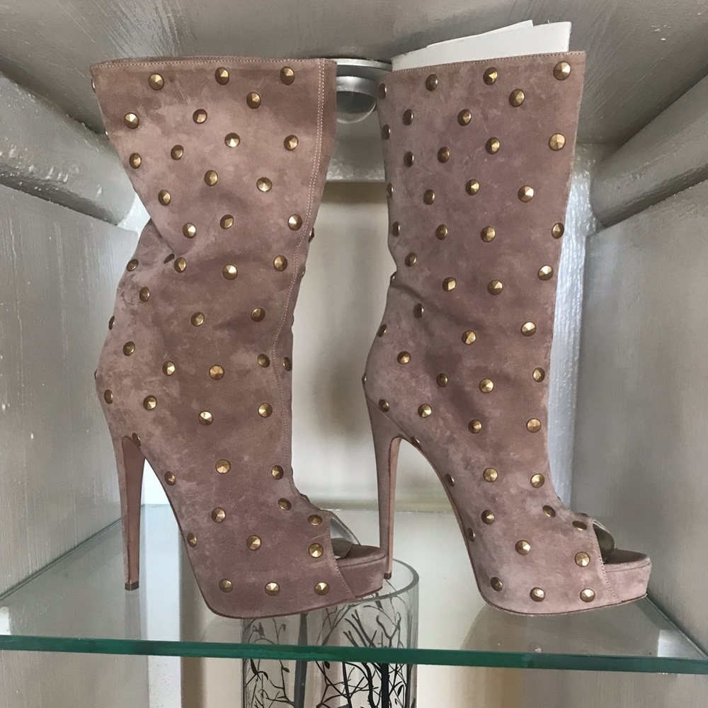 Brian Atwood (AUTHENTIC) studded peep toe bootie.